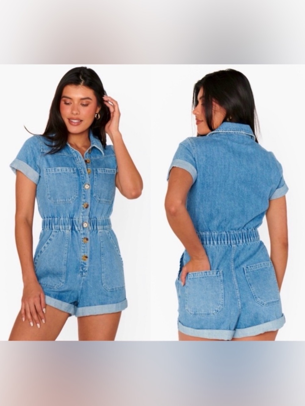 Show Me Your MuMu Light Blue Denim Short Sleeve Romper